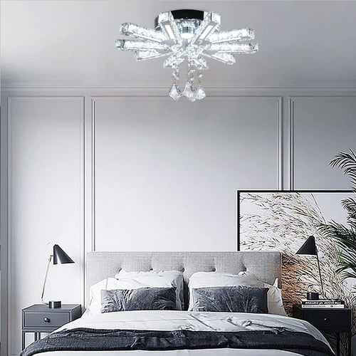 Contemporary Luxury Rectangular Strip Stainless Steel Crystal LED Semi-Flush Mount Ceiling Light For Living Room