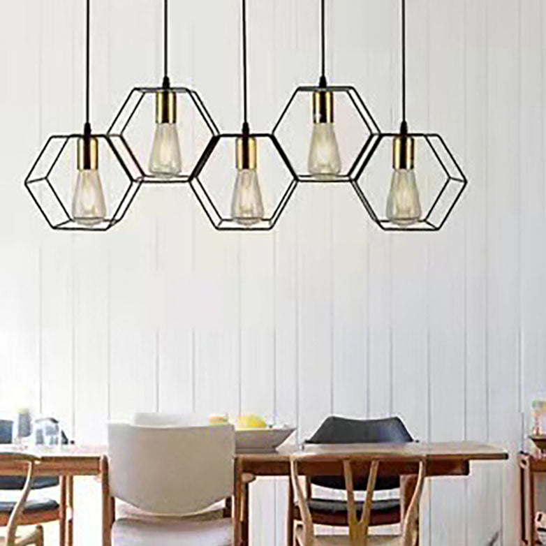 Industrial Vintage Geometric Frame Iron 3/5 Light Island Light Chandelier BulbSquare