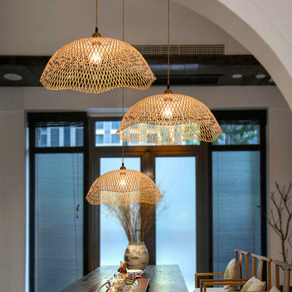 Modern Minimalist Weaving Bamboo Lanterns 3-lights Chandelier