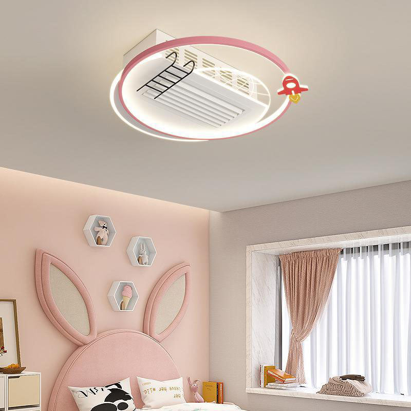 Lumendat Contemporary Creative Acrylic Astronaut Moon LED Kids Flush Mount Ceiling Invisible Bladeless Fan Light For Bedroom Lumendat