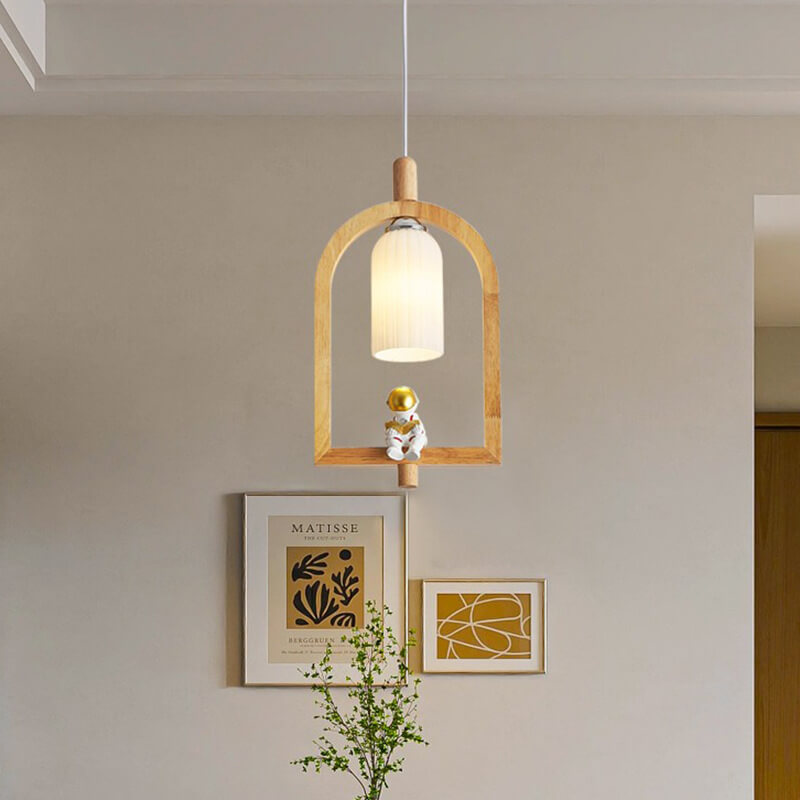 Lumendat Japanese Creative Wood Frame Resin Astronaut 1-Light Pendant Light Lumendat