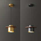 Nordic Luxury Walnut Brass Column 1-light Pendant Light