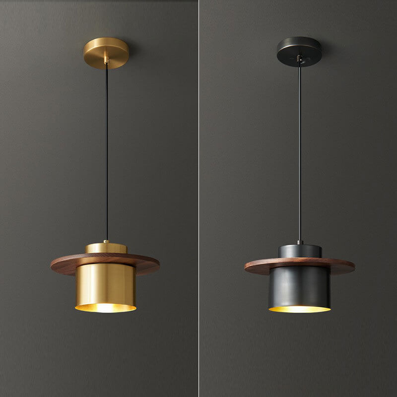 Nordic Luxury Walnut Brass Column 1-light Pendant Light