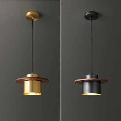 Nordic Luxury Walnut Brass Column 1-light Pendant Light