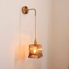 Modern Minimalist Eclectic Amber Glass Brass Iron Geometric 1-Light Wall Sconce Lamp For Living Room Lumendat