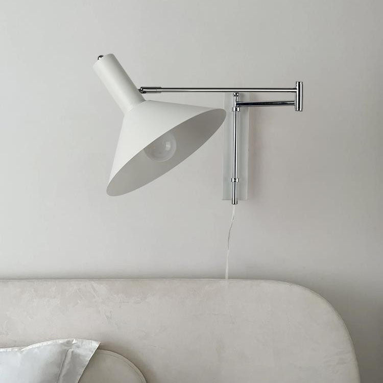 Modern Minimalist Round Tapered Iron 1-Light Retractable Wall Sconce Lamp For Bedroom Lumendat