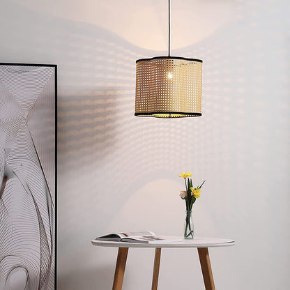 Japanese Minimalist Round Plum Pvc Rattan 1-light Pendant Light