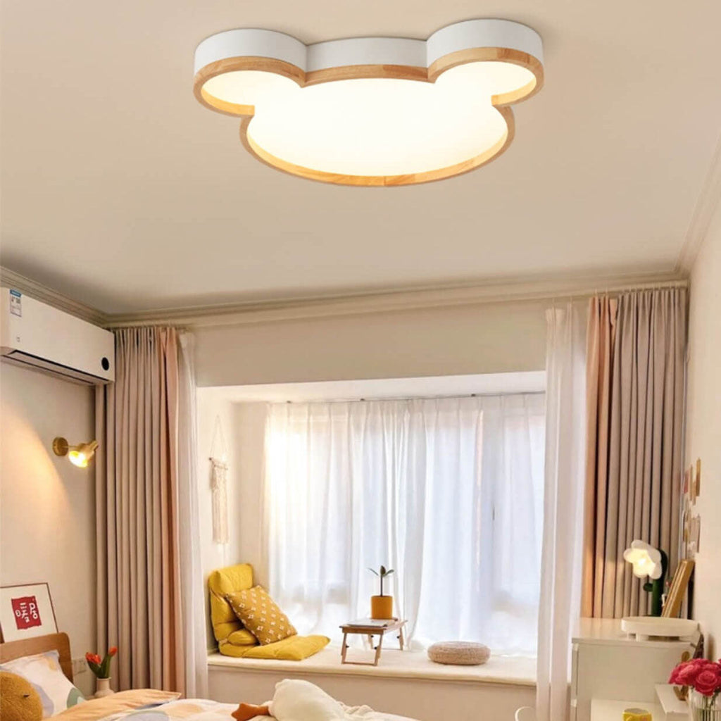 Lumendat Nordic Wood Bear Shape LED Kids Flush Mount Ceiling Light Lumendat