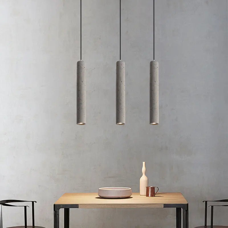 Contemporary Industrial Cylindrical Rough Texture Cement 1-light Pendant Light for Living Room Lumendat
