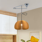 Japanese Minimalist Wooden Pumpkin Swing Arm 1-light Pendant Light BulbSquare