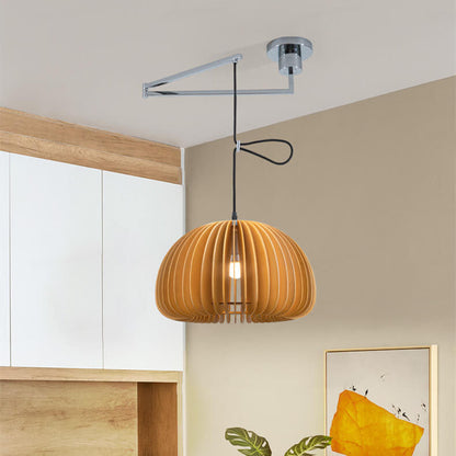 Japanese Minimalist Wooden Pumpkin Swing Arm 1-light Pendant Light