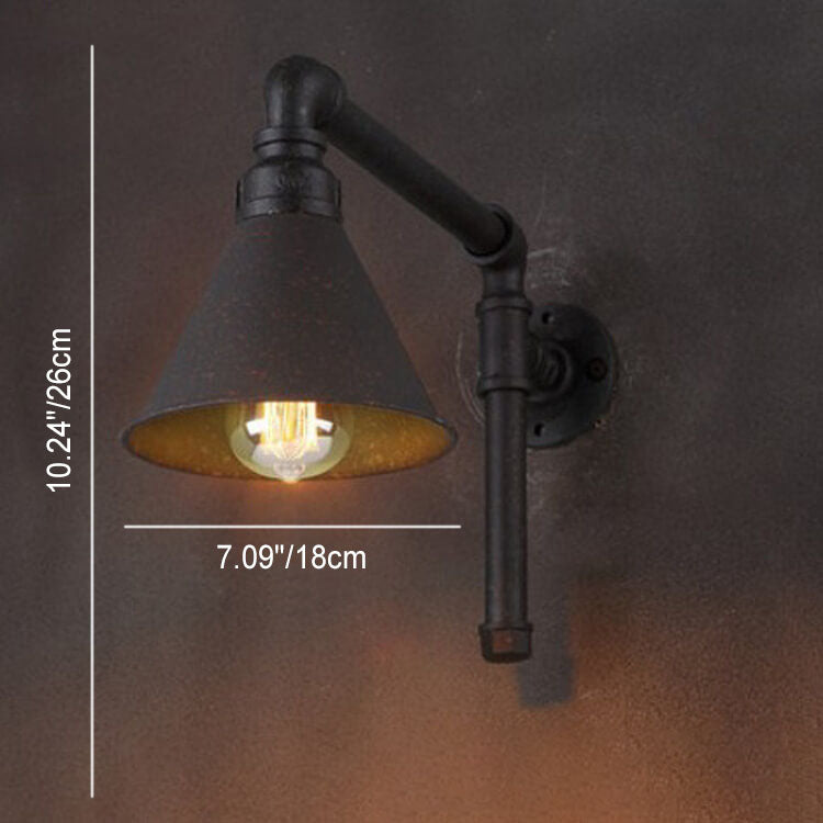 Contemporary Industrial Plumbing Cone Iron 1-Light Wall Sconce Lamp for Living Room Lumendat