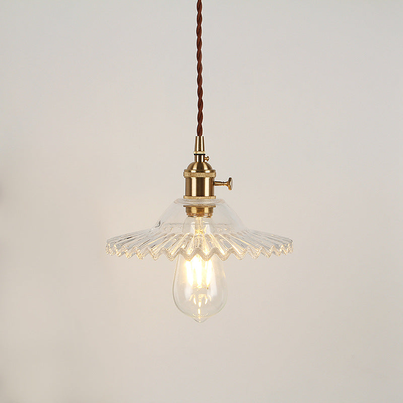 Traditional European Round Textured Glass 1-Light  Dome Lace Pendant Light