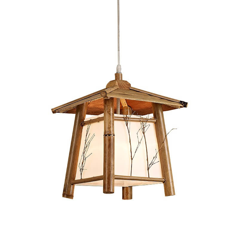 Japanese Rustic Vintage Bamboo Weaving 1-light Pendant Light BulbSquare