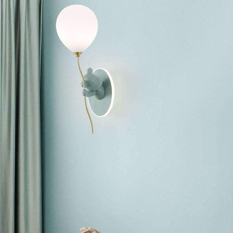Contemporary Creative Cartoon Bear Balloon Iron Resin Glass 1-Light Wall Sconce Lamp For Bedroom Lumendat