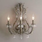 French Vintage Iron Crystal Hardware 3-Light Wall Sconce Lamp Lumendat
