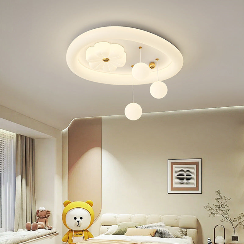 Lumendat Contemporary Nordic Kids Iron PE Elliptical Round Ball Flower Moon LED Flush Mount Ceiling Light For Bedroom Lumendat