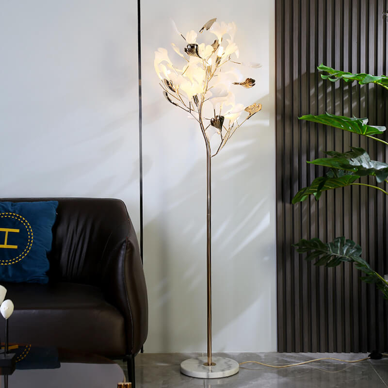 Nordic Romantic Ginkgo Leaf Decorative Acrylic Iron 5-Light Standing Floor Lamp Lumendat