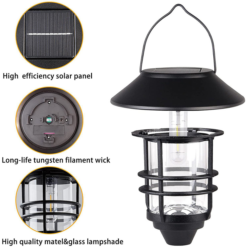 Contemporary Retro Solar Waterproof Aluminum Glass Lantern Cylinder 1-Light Hanging Wall Sconce Lamp For Outdoor Patio Lumendat