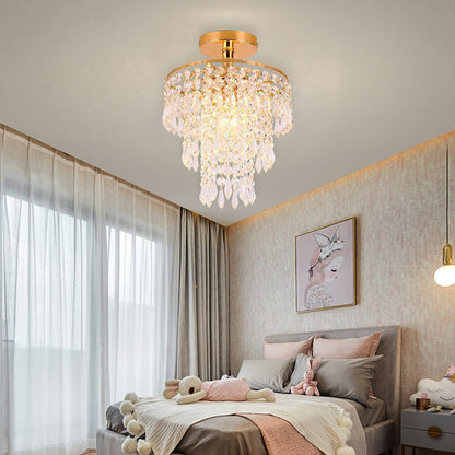 Modern Luxury Round Tassel Metal Crystal 1-light Semi-flush Mount Ceiling Light for Living Room