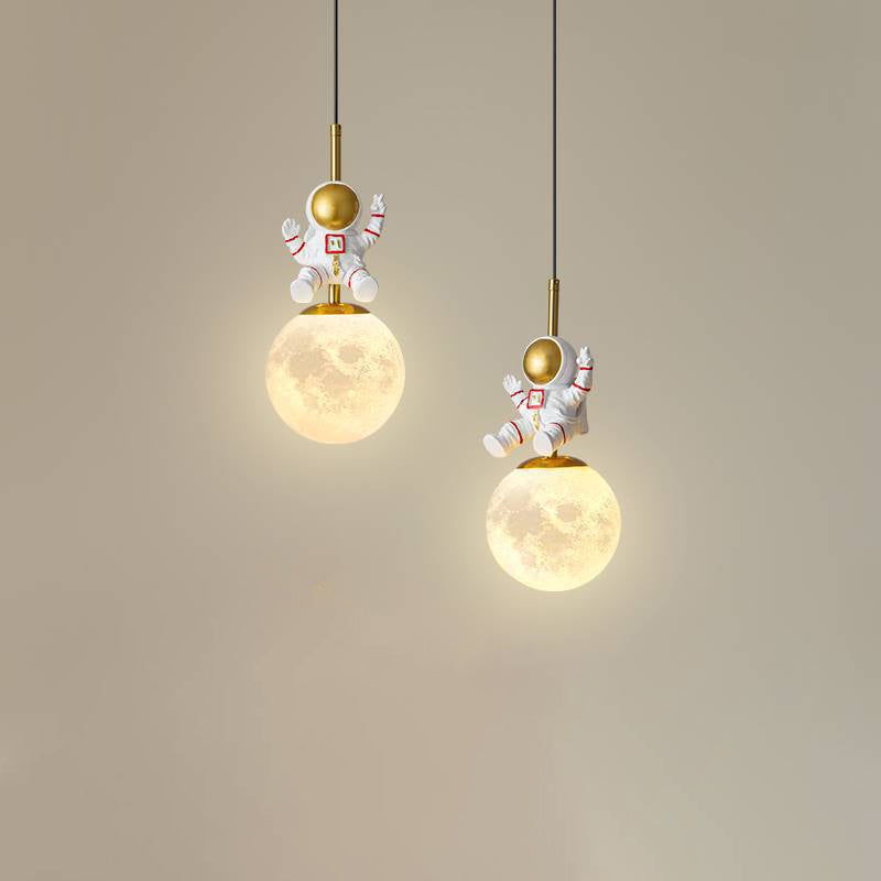 Contemporary Nordic Kids Orb Astronaut Iron Resin 1-light Pendant Light for Bedroom BulbSquare