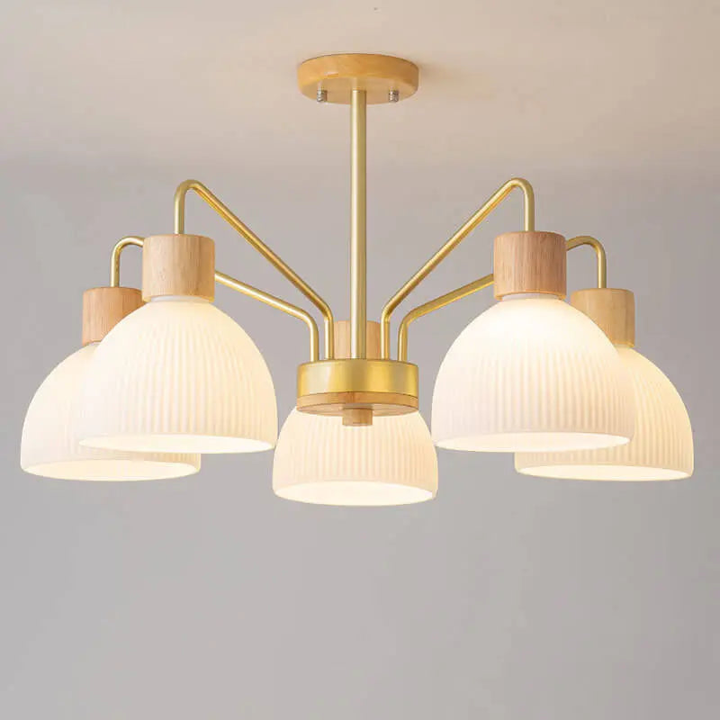 Nordic Vintage Wooden Glass Dome Shade 3/5 Light Chandelier Lumendat