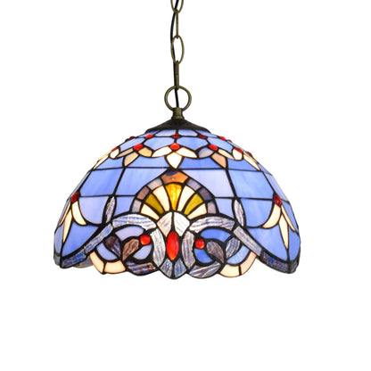 European Retro Blue Baroque Stained Glass 1-Light Pendant Light