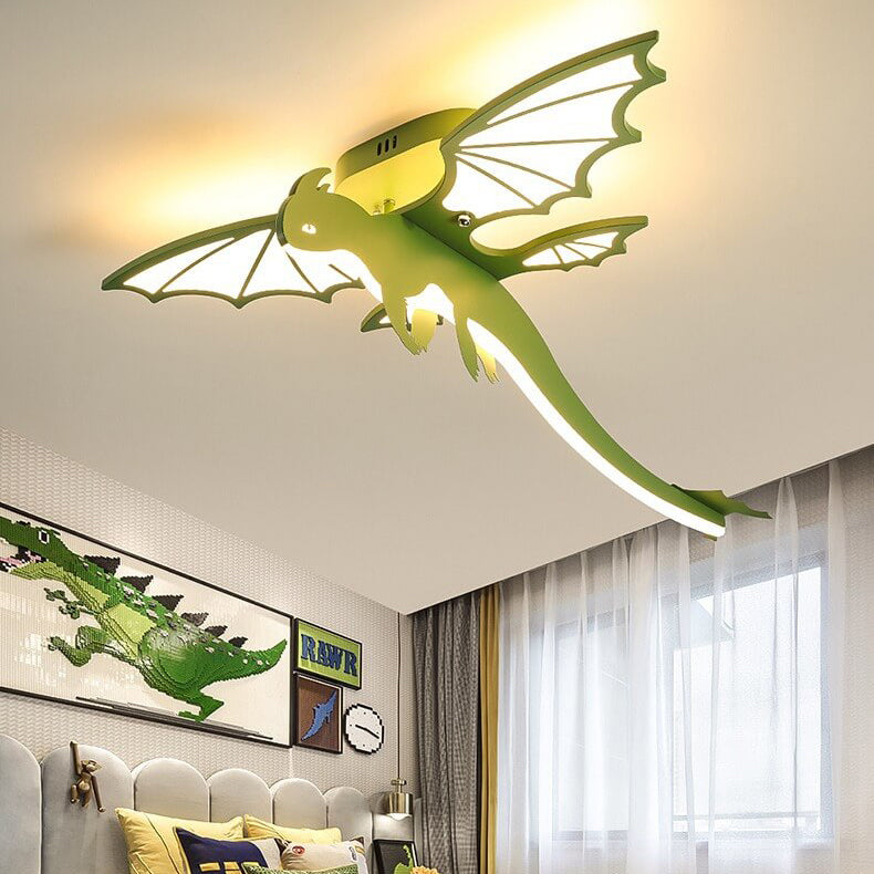 Contemporary Creative Acrylic Cartoon Dinosaur LED Semi-flush Mount Ceiling Light for Bedroom