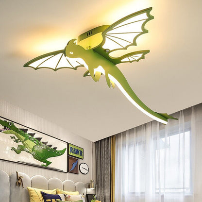 Contemporary Creative Acrylic Cartoon Dinosaur LED Semi-flush Mount Ceiling Light for Bedroom