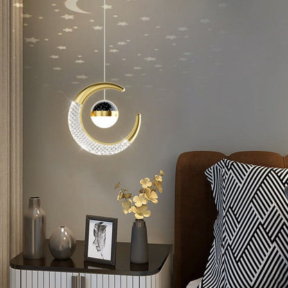 Contemporary Creative Iron Acrylic Moon LED Pendant Light for Bedroom