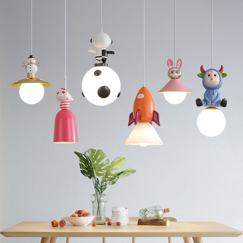 Lumendat Nordic Cartoon Resin Rocket Snowman 1-Light Kids Pendant Light Lumendat