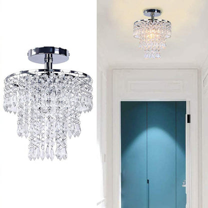 Modern Luxury Round Tassel Metal Crystal 1-light Semi-flush Mount Ceiling Light for Living Room