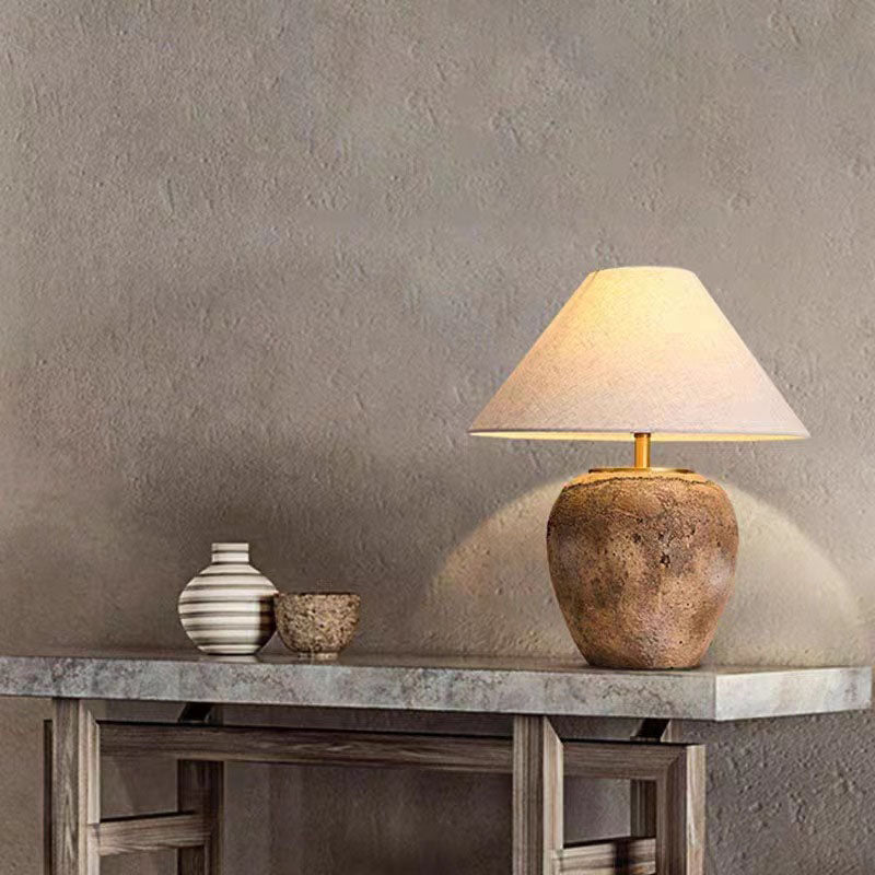 Modern Shabby Chic Cone Fabric Ceramic Jar 1-Light Table Lamp For Bedroom Lumendat
