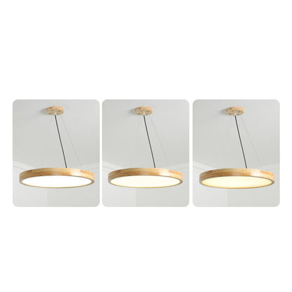 Japanese Simple Log Round Flat LED Pendant Light