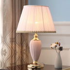 Traditional European Pleated Fabric Shade Ceramic Column Base 1-Light Table Lamp For Study Lumendat