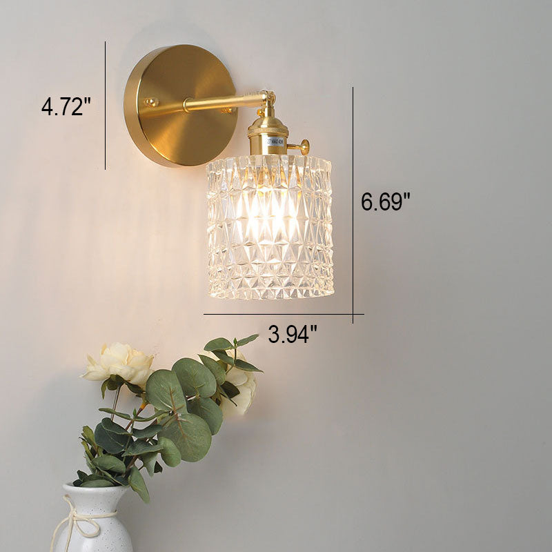 Japanese Vintage Brass Glass Cylinder 1-Light Wall Sconce Lamp Lumendat