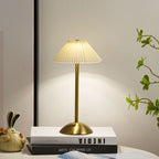 Contemporary Scandinavian Rechargeable Iron Fabric Conic Pleated 1-Light Table Lamp For Bedside Lumendat