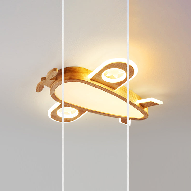 Lumendat Contemporary Creative Woodgrain Cartoon Animal Bee Aircraft Acrylic LED Kids Flush Mount Ceiling Light For Living Room Lumendat