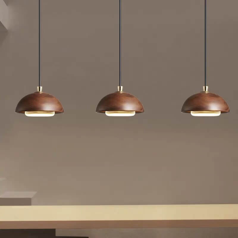 Nordic Minimalist Solid Wood Dome Glass Lampshade LED Pendant Light BulbSquare