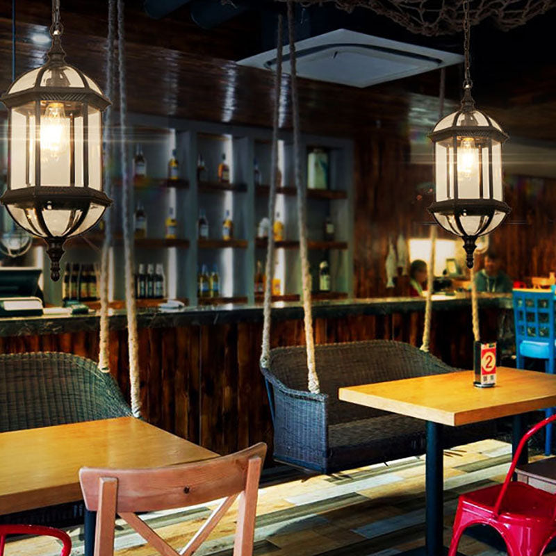 Contemporary Retro Hexagonal Lantern Glass Aluminum 1-light Waterproof Pendant Light for Outdoor Patio BulbSquare