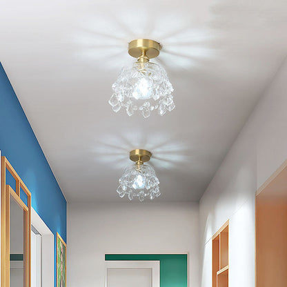 Modern Art Deco Brass Frame Crystal Round Glass Shade 1-light Semi-flush Mount Ceiling Light for Living Room