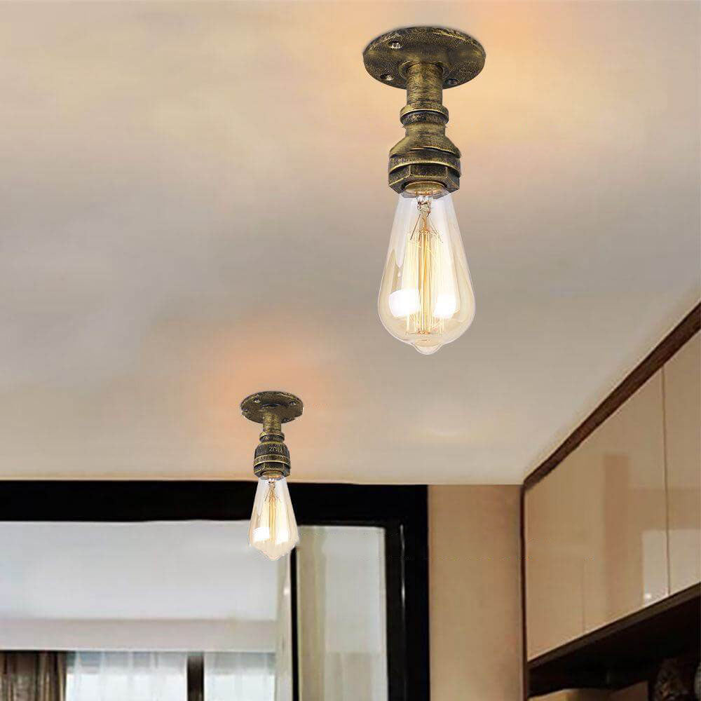 Vintage Steampunk Style Iron Glass Shade 1-light Flush Mount Ceiling Light