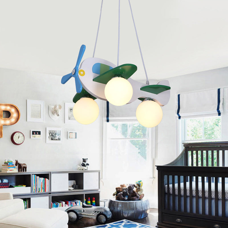 Lumendat Contemporary Creative Wooden Propeller Plane 3-Light Kids Chandelier For Living Room Lumendat
