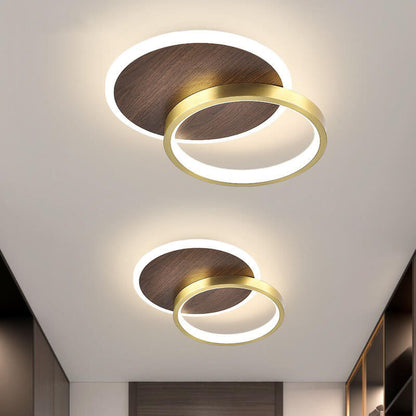 Modern Minimalist Aluminum Circular Square LED Semi-flush Mount Ceiling Light