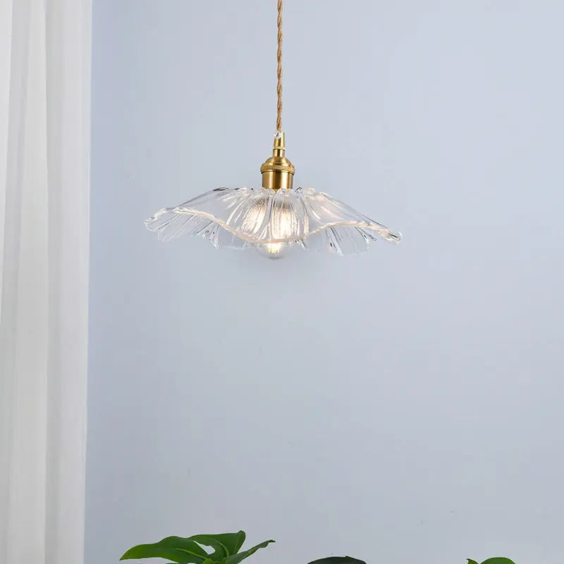 Nordic Vintage Clear Glass Flower Shape Brass 1-light Pendant Light Lumendat