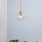 Nordic Vintage Clear Glass Flower Shape Brass 1-light Pendant Light Lumendat