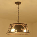 Traditional Vintage Round Trapezoidal Animal Iron 1-light Pendant Light for Living Room BulbSquare
