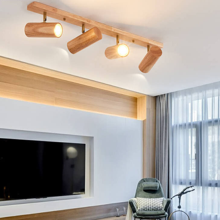 Japanese Minimalist Solid Wood Spotlight Track 1/3/4 Light Flush Mount Ceiling Light Lumendat