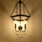 Traditional Rustic Round Glass Bucket Iron Candelabra 3-light Chandelier for Living Room Lumendat