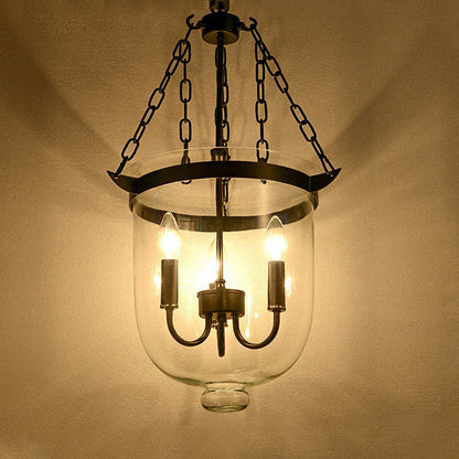 Traditional Rustic Round Glass Bucket Iron Candelabra 3-light Chandelier for Living Room